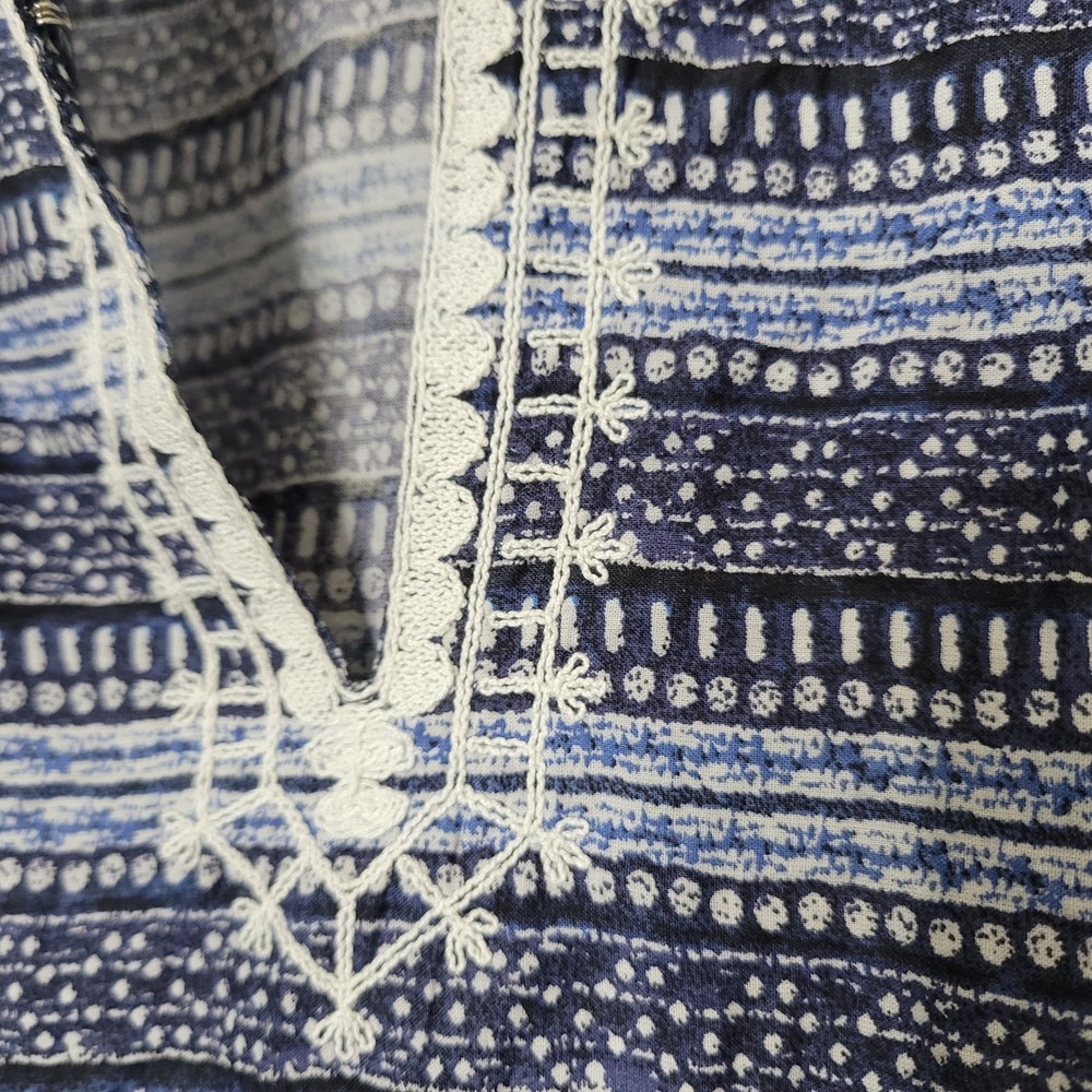 Bleu Rod Beattie Swim Cover-Up Small Blue Striped Fringe Boho Coastal Beachwear - Picture 3 of 9